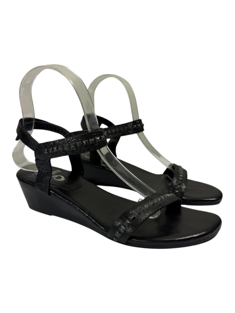 Calleen Cordero Leather Mini Wedge Sandal in Black Size 8